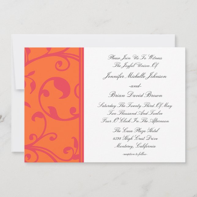 Tropical Wedding Orange Pink Bliss Invitations (Front)