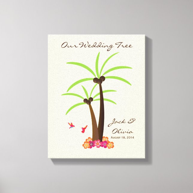 Tropical Wedding Palm Tree Thumbprint Guestbook (Front)