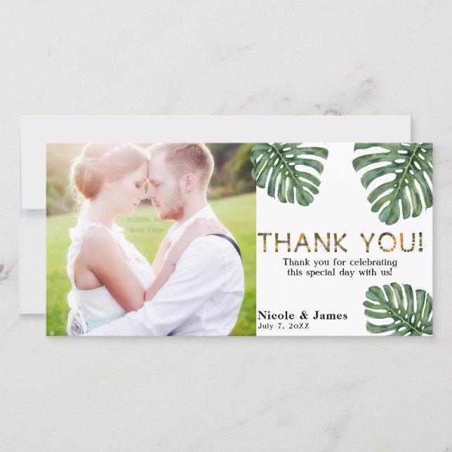 Tropical Wedding Photo Jungle Safari Thank You Card (Front)