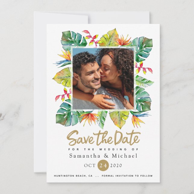Tropical Wedding | Photo Save The Date Card (Front)