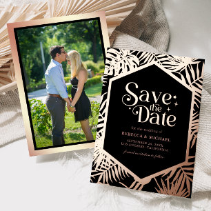 Tropical Wedding Photo Save the Date Rose Gold Foil Invitation