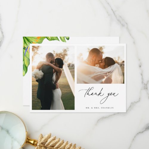 Tropical Wedding Photo Thank You Card