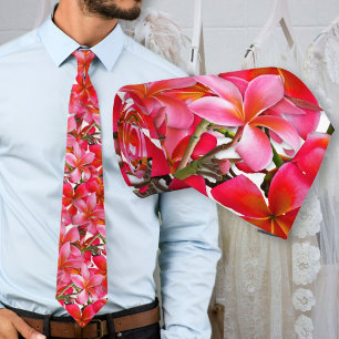 Tropical Wedding Pink Frangipani Flowers Groom Neck Tie