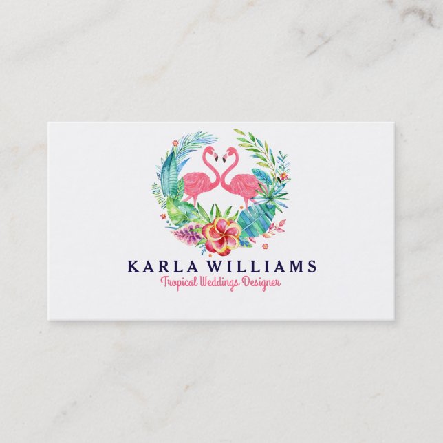Tropical Wedding Planner Colorful Floral Wreath Business Card (Front)