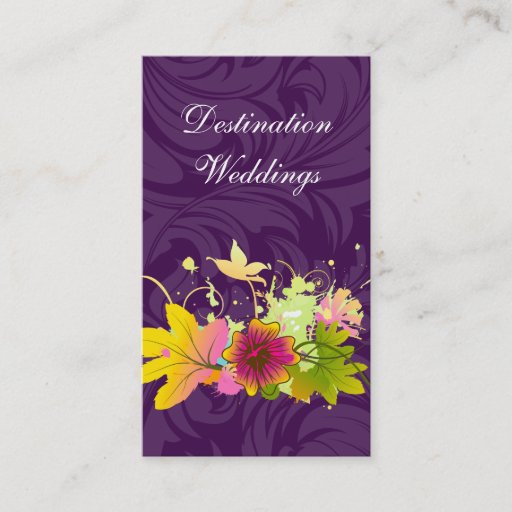 Customizable Tropical Wedding Planner Purple Pink Flower Business Card Templates