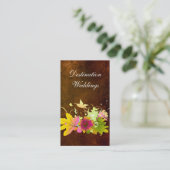 Tropical Wedding Planner Vintage Brown Pink Flower Business Card (Standing Front)
