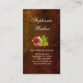 Tropical Wedding Planner Vintage Brown Pink Flower Business Card (Back)