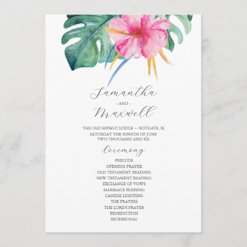 Tropical Wedding Programs Pink Flowers