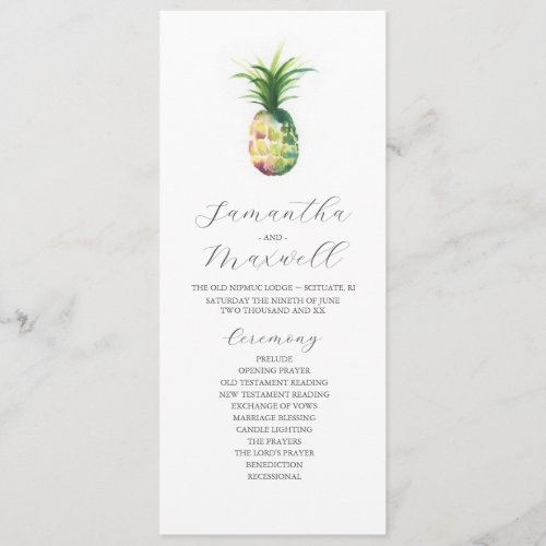 Tropical Wedding Programs Watercolor Pineapple