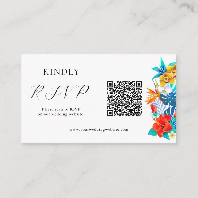 Tropical Wedding QR RSVP Enclosure Card (Front)