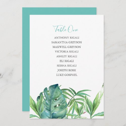 Tropical Wedding Reception Seating Plan Card