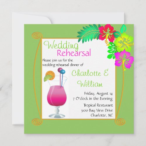 Tropical Wedding Rehearsal Dinner Invitation