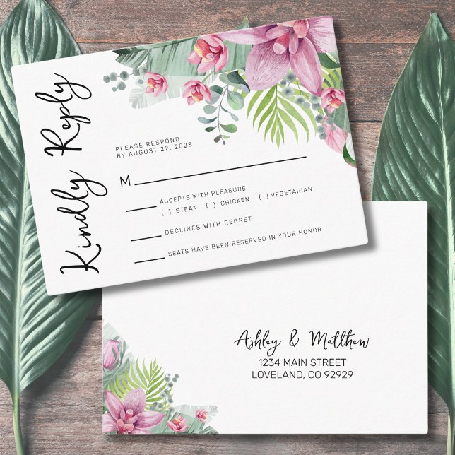 Tropical Wedding Reply Enclosure Card (Watercolor Reply RSVP Floral Tropical Palm Wedding Enclosure Card)