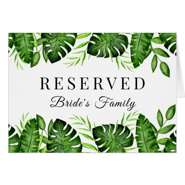 Tropical Wedding Reserved Bride's Family Script Cards (Front Horizontal)