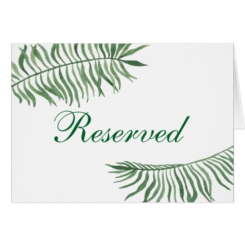 Tropical wedding reserved sign Green leaves table