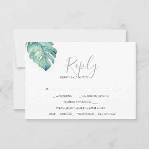 Tropical Wedding RSVP Cards Watercolor Greenery