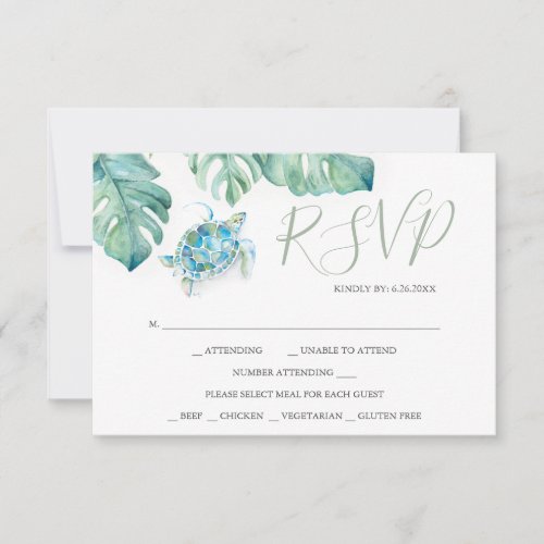 Tropical Wedding RSVP Cards Watercolor Sea Turtle