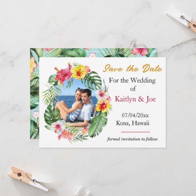 Tropical Wedding Save the Date Invitation (Front/Back In Situ)