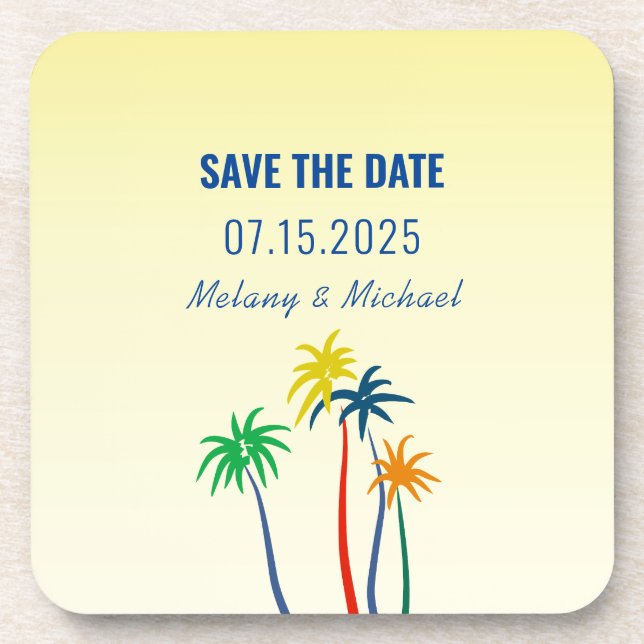 Tropical Wedding Save The Date Invitation Beverage Coaster (Front)