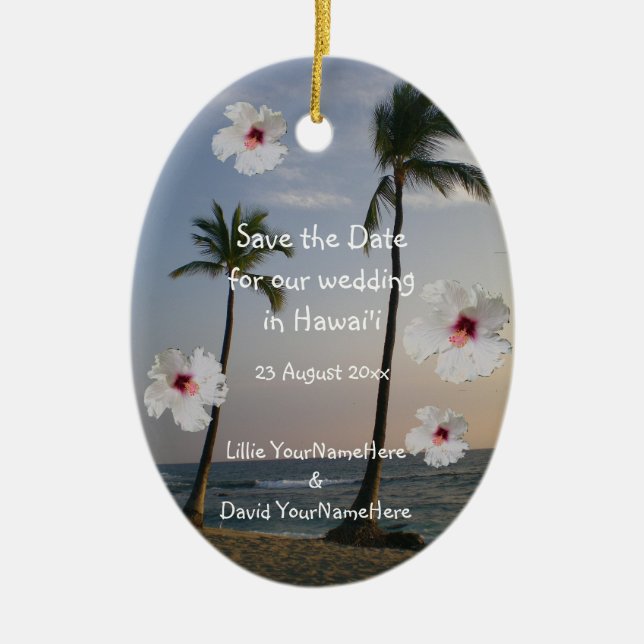 Tropical Wedding Save the Date photo Ceramic Ornament (Front)