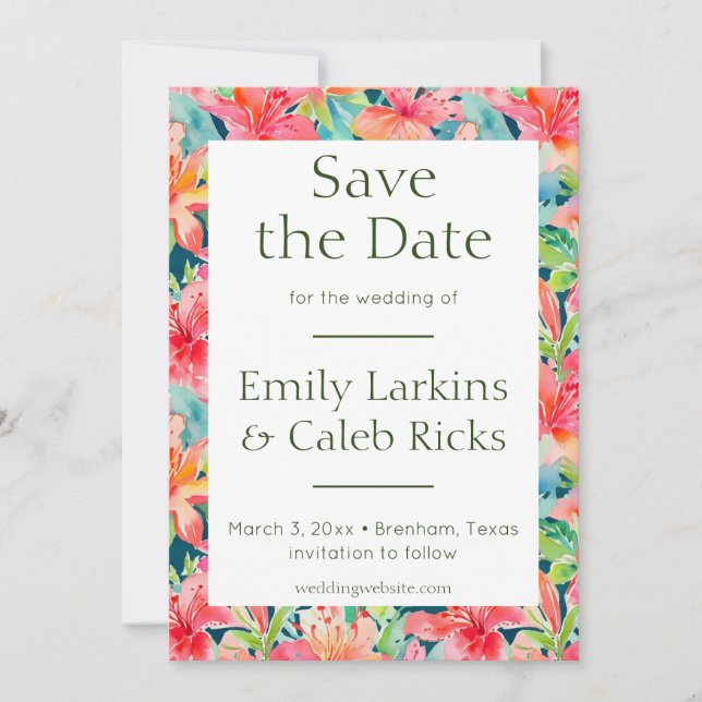 Tropical Wedding Save the Date with Photo Back  (Front)