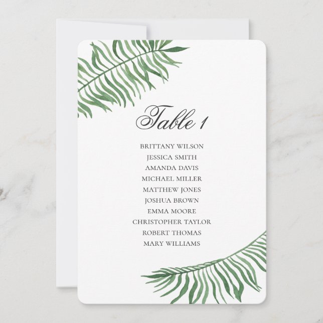 Tropical wedding seating chart Summer green leaves Invitation (Front)