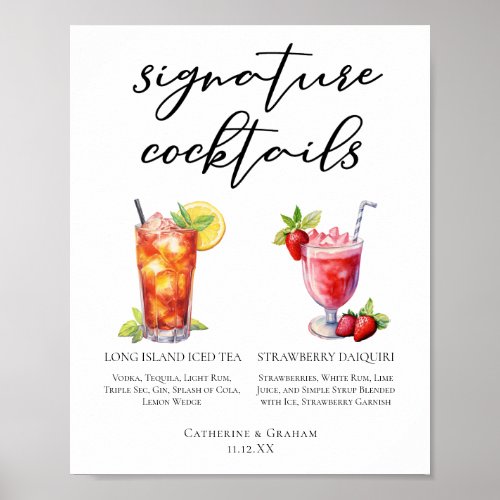 Tropical Wedding Signature Cocktails Menu Poster