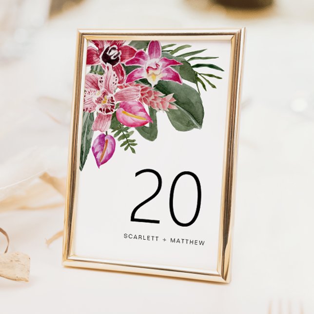 Tropical Wedding Table Number (Floral Tropical Wedding Table Number by Painted Paperie
)