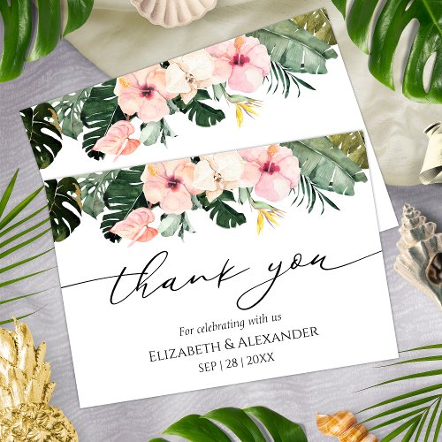 Tropical Wedding Thank You Card  Palm Hibiscus