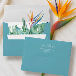 Tropical Wedding Theme Invite Envelope<br><div class="desc">Make a lasting first impression with these turquoise destination wedding envelopes, designed to complement a tropical wedding theme. Each personalized wedding envelope features a custom return address envelope printed on the back flap, adding both elegance and convenience. Inside, you'll find vibrant watercolor tropical envelopes showcasing lush Bird of Paradise wedding...</div>