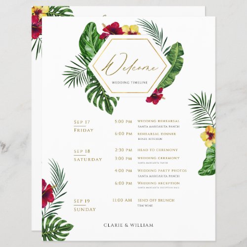 Tropical Wedding Timeline Itinerary Card