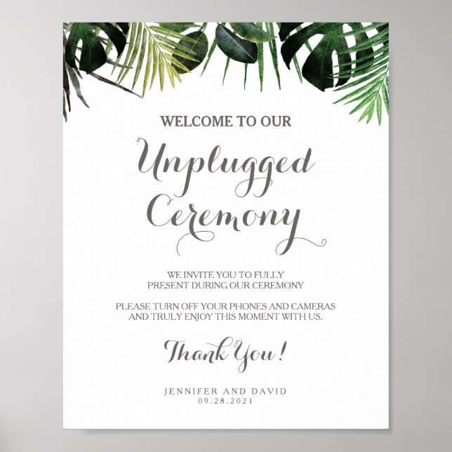 Tropical Wedding Unplugged Ceremony Sign Poster (Front)