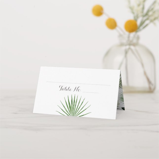 Tropical Wedding Watercolor Fern Folded Place Card (Front)