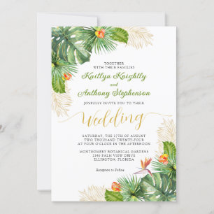 Tropical Wedding Watercolor Palm Floral Invitation