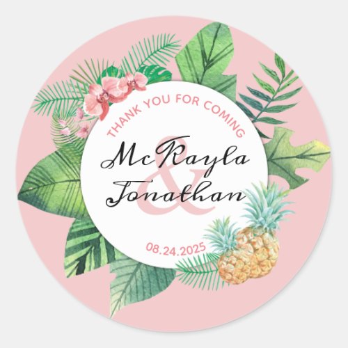 Tropical Wedding Watercolor Thank You for Coming Classic Round Sticker