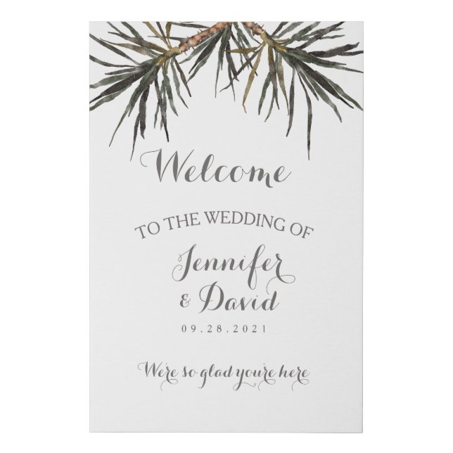 Tropical Wedding Welcome Sign Faux Wrapped Canvas (Front)