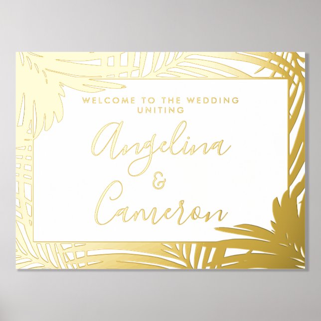 Tropical Wedding Welcome Sign Gold Palm (Front)