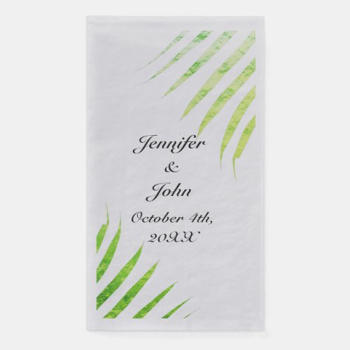 Tropical Weddings Glittery Green Palm Leaf Silver Paper Guest Towels