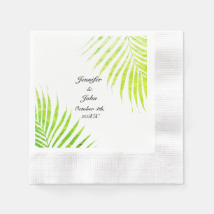 Tropical Weddings Glittery Green Palm Tree Leaf Napkins