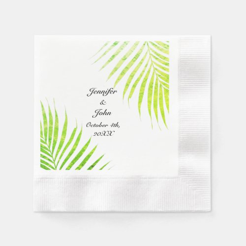 Tropical Weddings Glittery Green Palm Tree Leaf Napkins