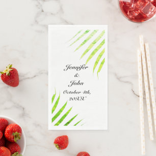 Tropical Weddings Glittery Green Palm Tree Leaf  Paper Guest Towels