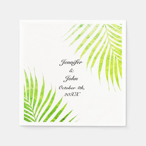 Tropical Weddings Palm Tree Glittery Green Leaf Napkins