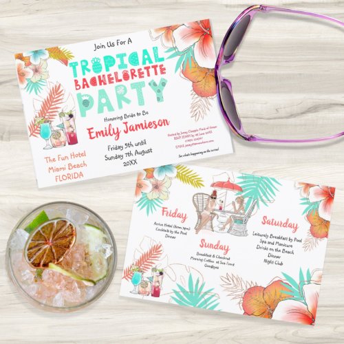 Tropical Weekend Itinerary Bachelorette Party Invitation