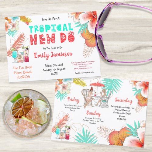 Tropical Weekend Itinerary Hen Do Party Invitation