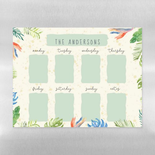 Tropical Weekly Planner List  Personalized Magnetic Dry Erase Sheet