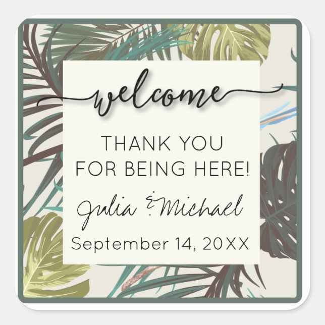 Tropical Welcome Sticker Wedding Favors Hotel Bags (Front)