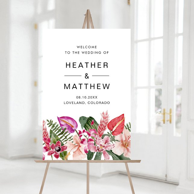 Tropical Welcome Wedding Foam Board (Tropical Floral Welcome Wedding Sign Foam Board by Painted Paperie
)