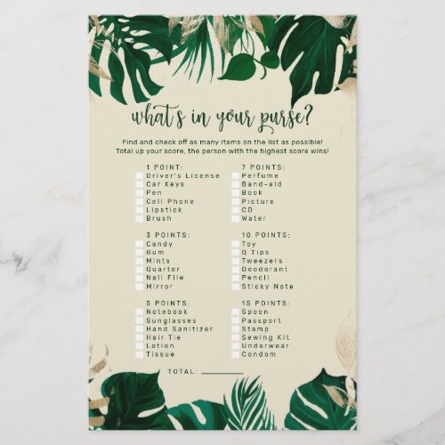 Tropical Whats in Your Purse Bridal Shower Game