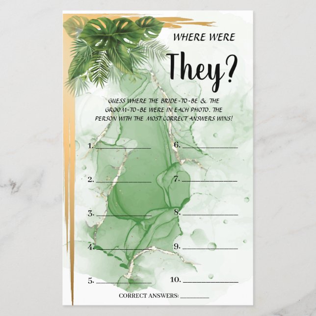 Tropical Where were They Bridal Shower Game Card Flyer (Front)