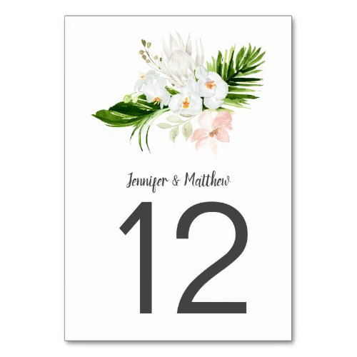 Tropical White and Blush Orchids and Magnolias Table Number